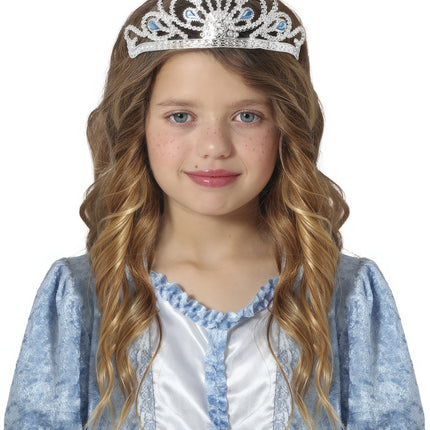 Tiara Silber Mädchen mit blauen Diamanten Kind