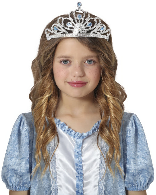 Tiara Silber Mädchen mit blauen Diamanten Kind