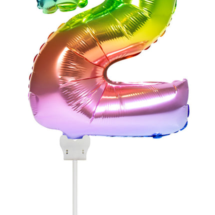 Folienballon Figur 2 Regenbogen 36cm mit Stab