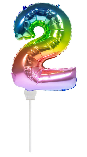 Folienballon Figur 2 Regenbogen 36cm mit Stab