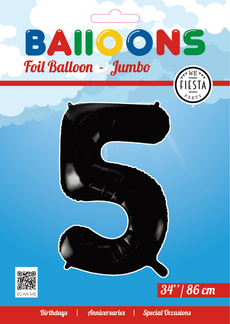 Folienballon Figur 5 Schwarz XL 86cm leer