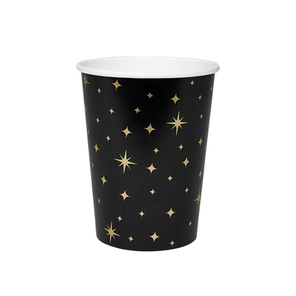 Becher Goldene Sterne Schwarz 13cm 8Stk