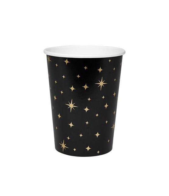 Becher Goldene Sterne Schwarz 13cm 8Stk