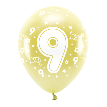 Ballons 9 Jahre Gold 33cm 6Stk