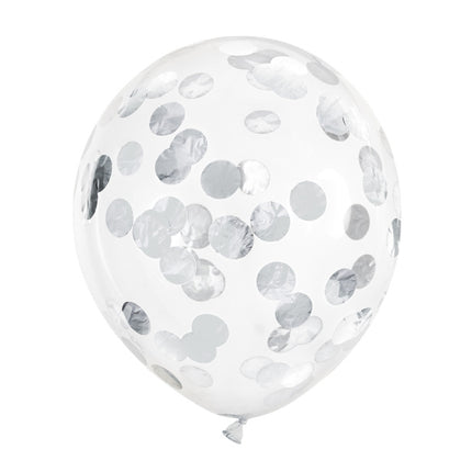 Konfetti Ballons Silber Deluxe 30cm 6Stk