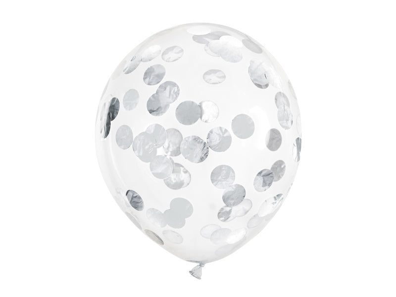 Konfetti Ballons Silber Deluxe 30cm 6Stk