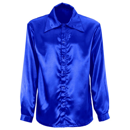 Disco 70S Bluse Blau Herren Satin