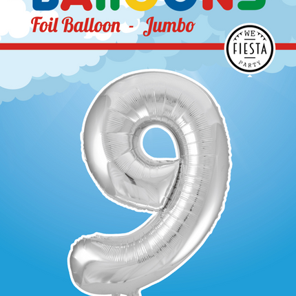 Folienballon Figur 9 Silber XL 86cm leer