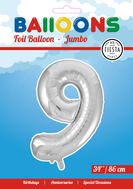 Folienballon Figur 9 Silber XL 86cm leer