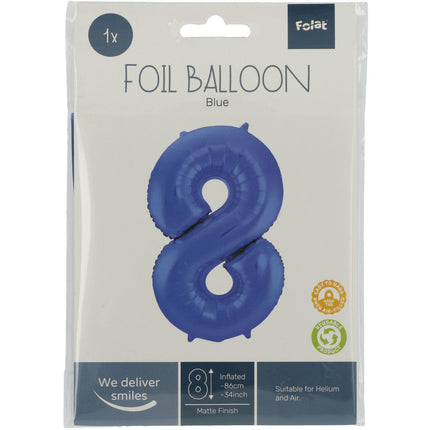 Folienballon Figur 8 Matt Blau XL 86cm leer