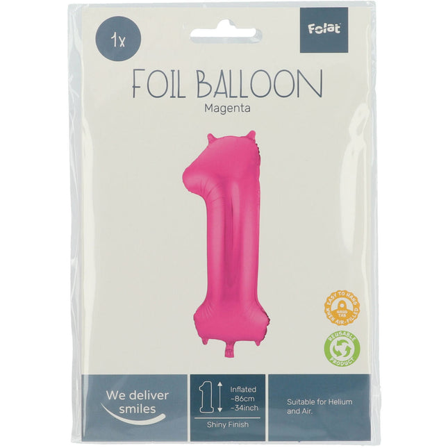 Folienballon Figur 1 Fuchsia Metallic XL 86cm leer