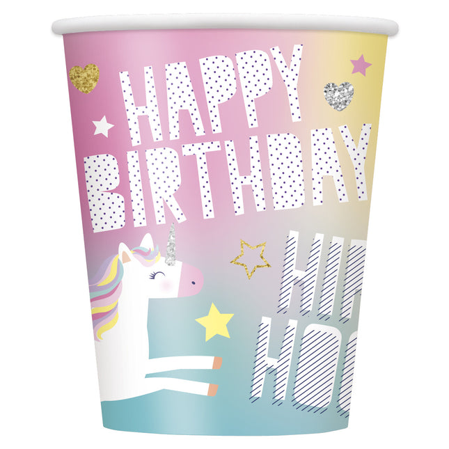 Einhorn Becher Happy Birthday 266ml 8 Stk.