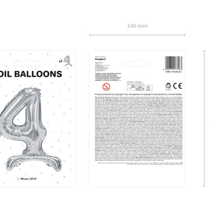 Folienballon Figur 4 Silber Standard Leer 70cm