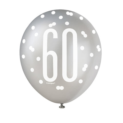 Ballons 60 Jahre Dots Schwarz 30cm 6Stück