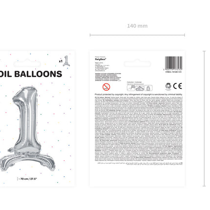 Folienballon Figur 1 Silber Standard Leer 70cm