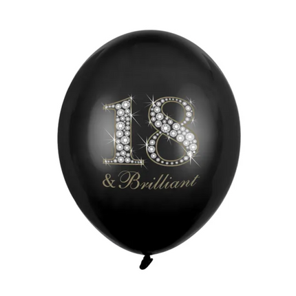 Ballons 18 Jahre & Brillant Schwarz 30cm 6Stk.