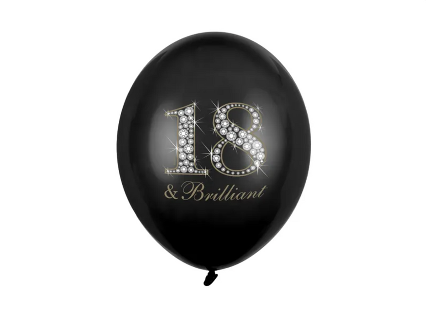 Ballons 18 Jahre & Brillant Schwarz 30cm 6Stk.