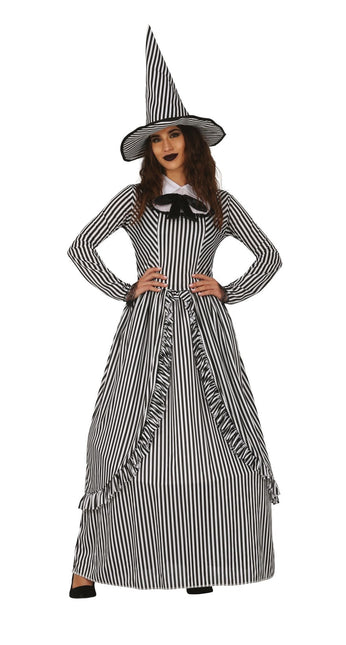 Hexe Halloween Kostüm Damen Schwarz Weiß