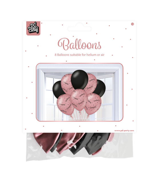 Ballons Glückwünsche Rosa Schwarz 30cm 8Stück