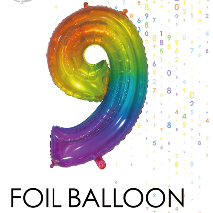 Folienballon Figur 9 Regenbogen Transparent 66cm