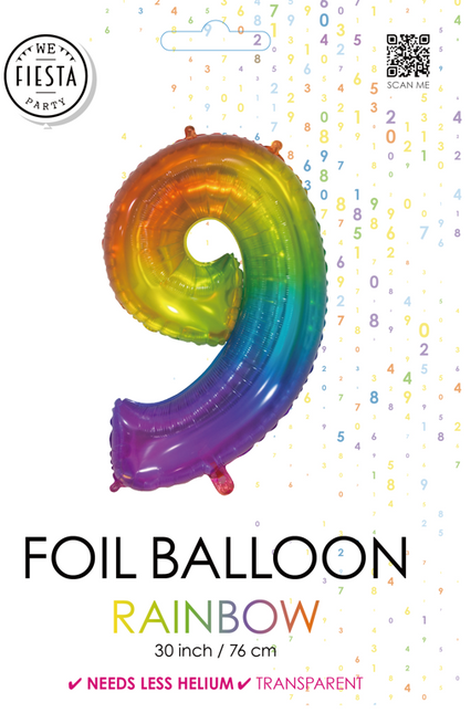 Folienballon Figur 9 Regenbogen Transparent 66cm