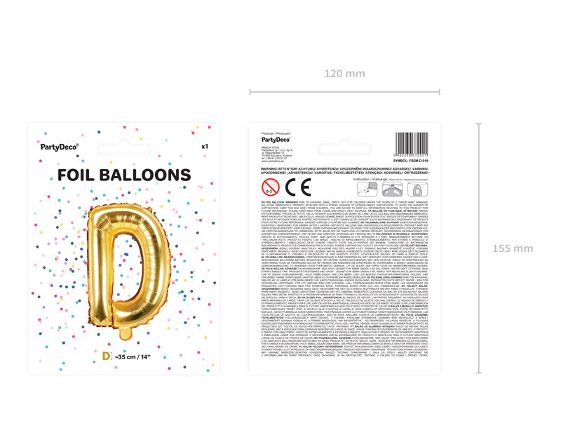 Folienballon Buchstabe D Gold Leer 35cm