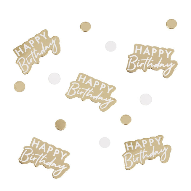 Happy Birthday Tischkonfetti Gold/Weiß