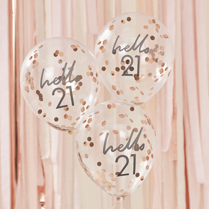 Rose Gold Konfetti Ballons 21 Jahre 30cm 5Stk