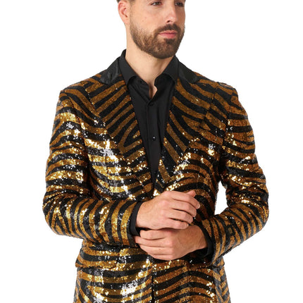 Gold Schwarz Tiger Paillet Blazer Männer OppoSuits