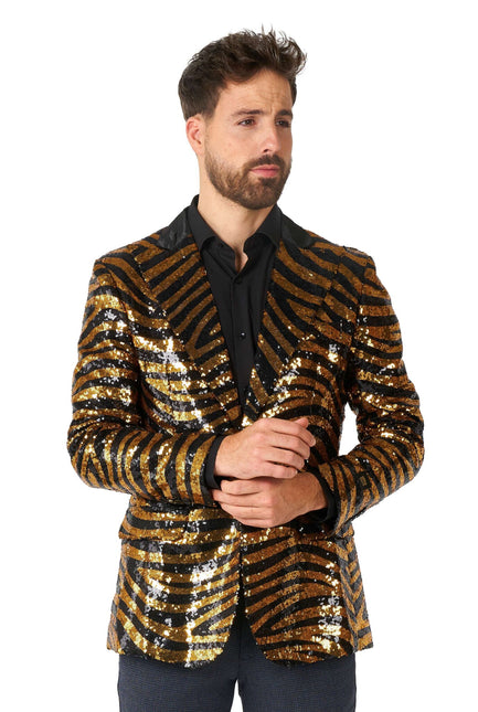 Gold Schwarz Tiger Paillet Blazer Männer OppoSuits