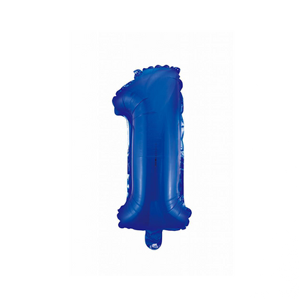 Folienballon Figur 1 Blau 41cm mit Strohhalm