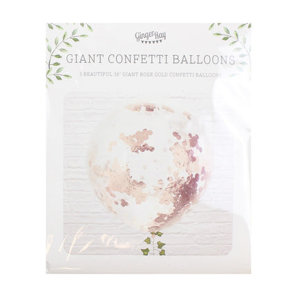 Rose Gold Konfetti Ballons 90cm 3Stück