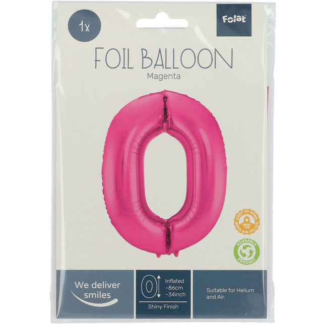 Folienballon Figur 0 Fuchsia Metallic XL 86cm leer