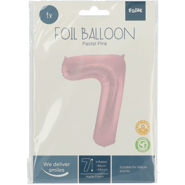 Folienballon Figur 7 Pastellrosa XL 86cm leer