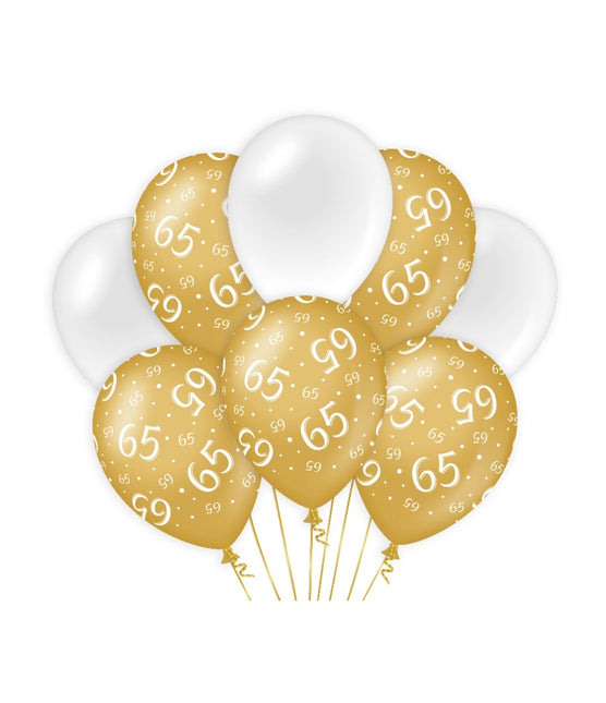 Ballons 65 Jahre Gold Weiß 30cm 8Stk