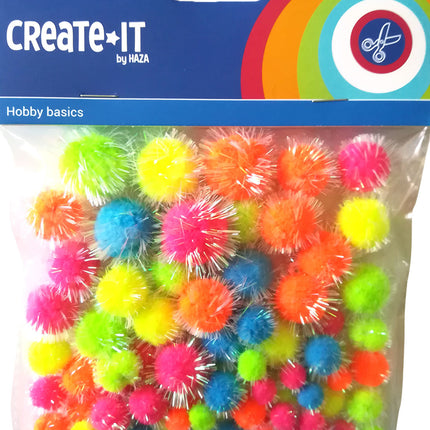 Pompons Glitter Neon Mix 75Stück