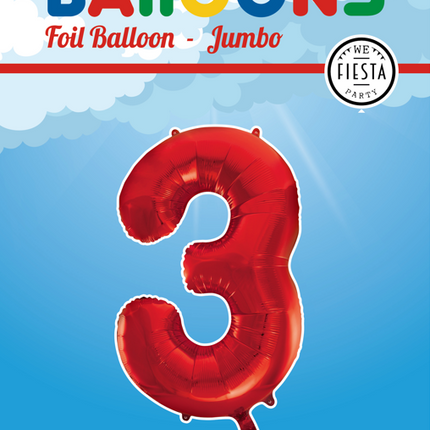 Folienballon Figur 3 Rot XL 86cm leer