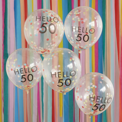 Transparente Konfetti-Ballons 50 Jahre 30cm 5Stk