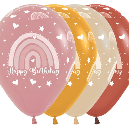 Luftballons Happy Birthday Boho Regenbogen Mix 30cm 25Stk