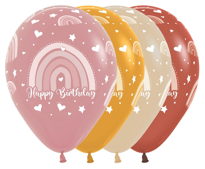 Luftballons Happy Birthday Boho Regenbogen Mix 30cm 25Stk