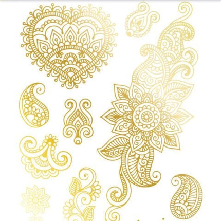 Gold Fake Tattoos Henna Hippie 12 Stk.