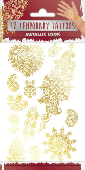 Gold Fake Tattoos Henna Hippie 12 Stk.