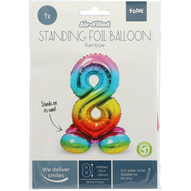 Folienballon Figur 8 Regenbogen mit Ständer 72cm