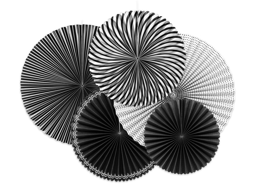 Papierfächer Schwarz Weiß Set 25-40cm 5 Stück