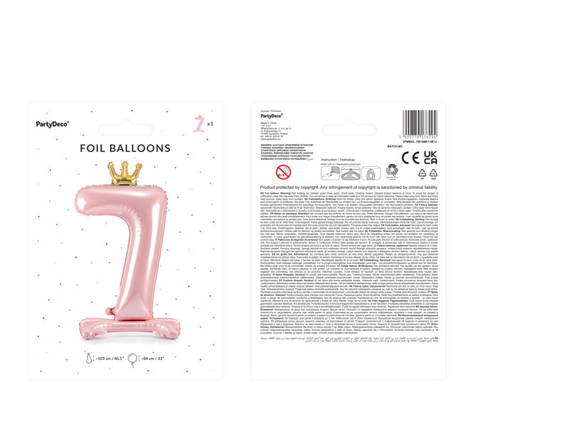 Folienballon Figur 7 Hellrosa Standard Leer 84cm