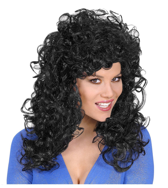 Schwarze Perücke Halb lange Haare Locken