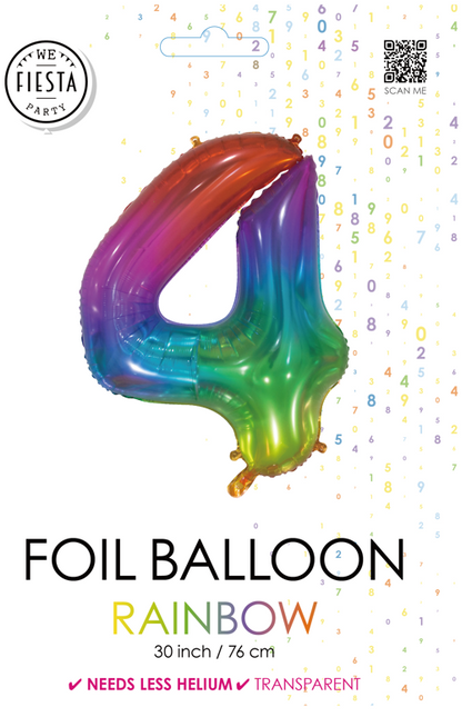 Folienballon Figur 4 Regenbogen Transparent 66cm