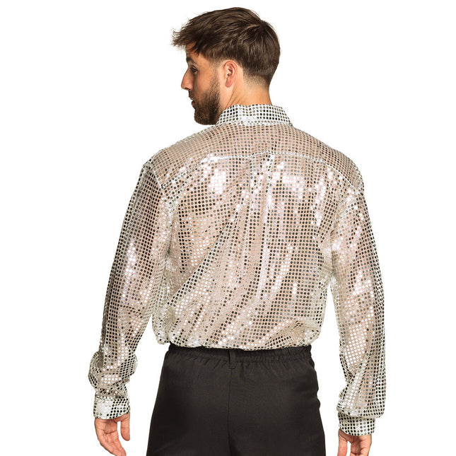 Disco Bluse Silber Männer Glitzer