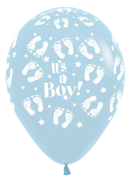 Ballons It's a Boy Fußabdruck Pastell Matte Blau 30cm 25Stk.