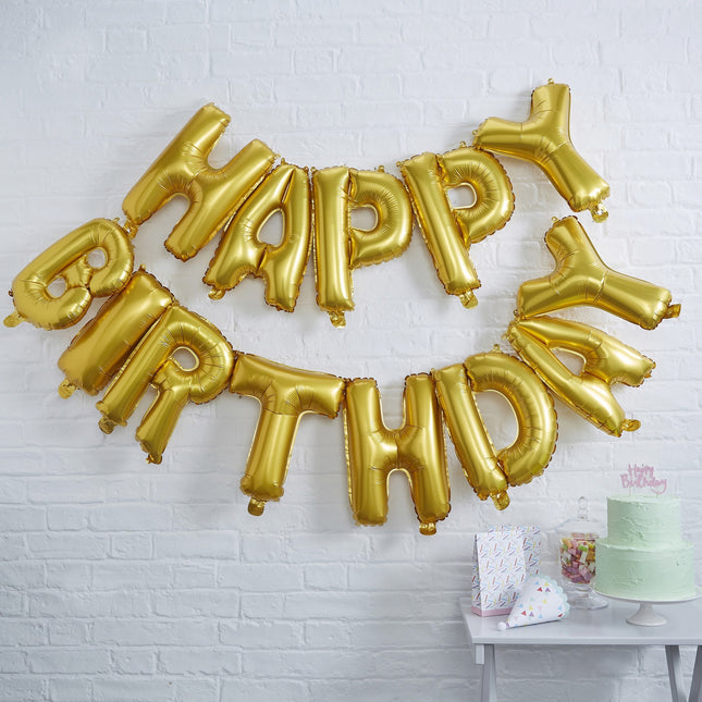 Goldene Happy Birthday Ballons Set 35cm